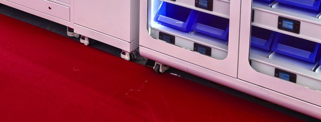 Leveling casters supporting a smart locker cabinet base